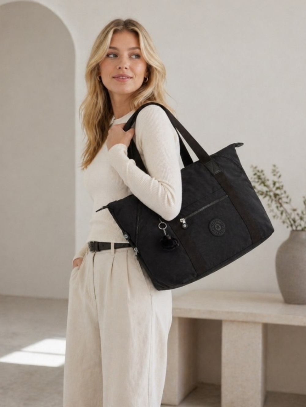 Kipling Black Art Medium Travel Tote Bag